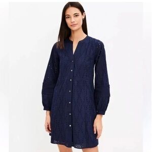 Women's Navy Eyelet Button-Front Dress